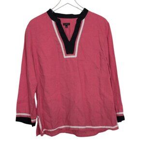 Talbots 100% Linen Tunic Womens Size Large Pink Boho Lightweight Contrast Trim